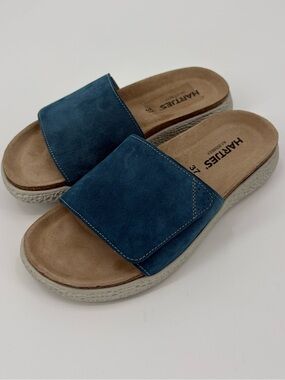 Hartjes Move Blue Suede Adjustable Slide Sandals EU 37 US 6.5 NWOT Comfort